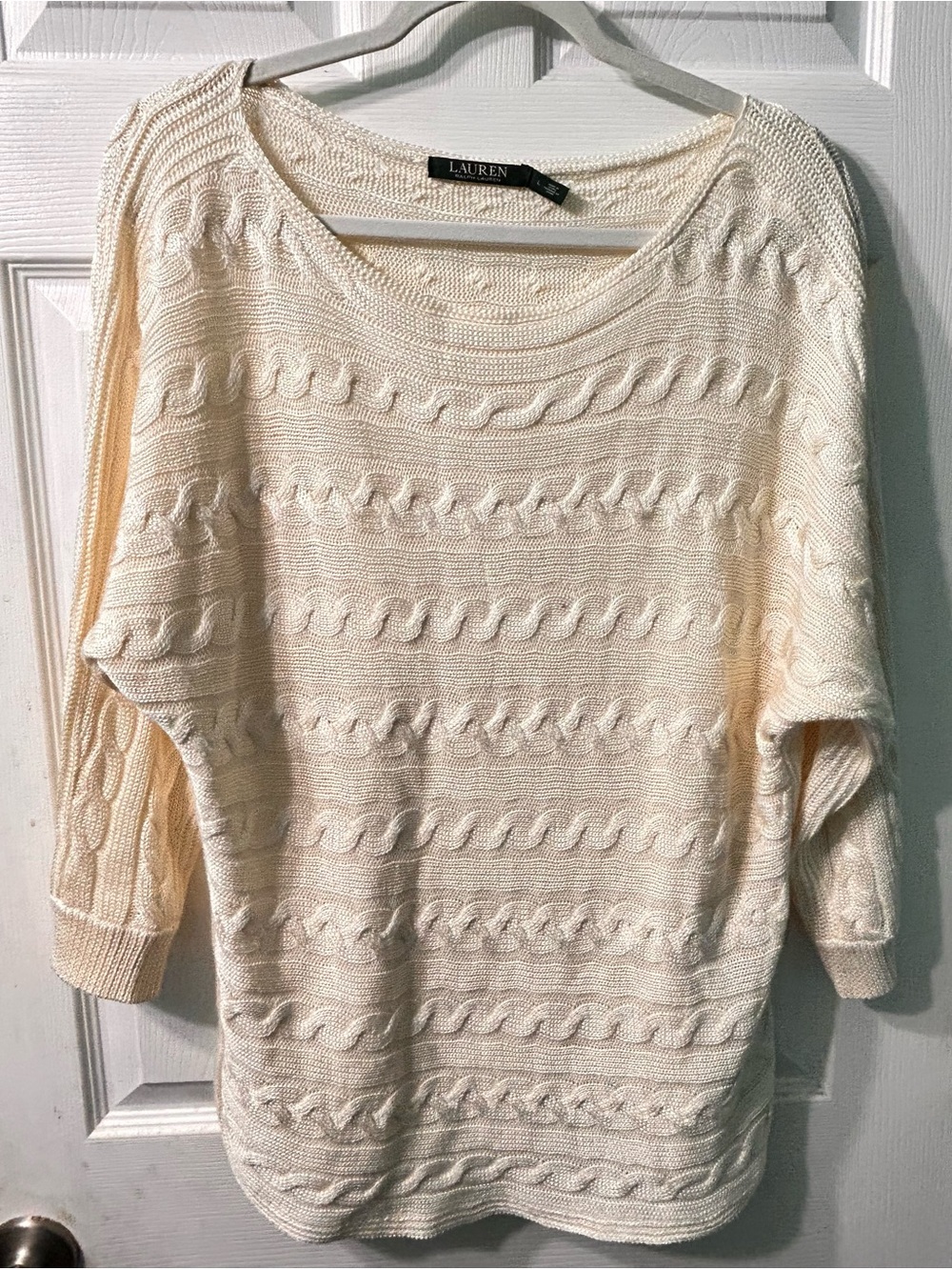 Ralph Lauren Cream Cable-Knit Scoop-Neck Sweater